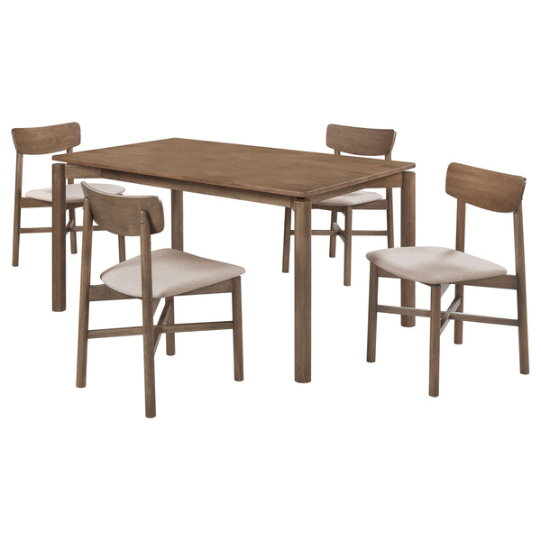 English Elm Perkins Rectangular Dining Set with Embossed Detail and Upholstered Chairs for Four Natural Walnut B062S01627