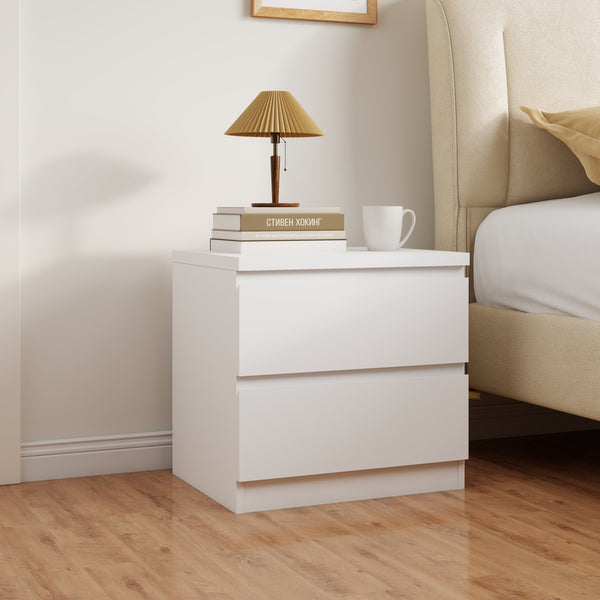 English Elm 19.7-inch Matte Finish Nightstand with Touch Release Drawers for Minimalist Bedrooms White W3151P407885