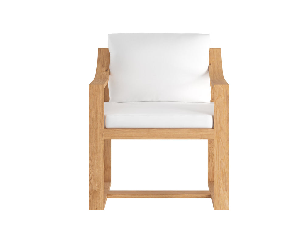 Sunpan Tahiti Outdoor Dining Armchair - Modern Teak Design with Durable Stinson White Fabric & Eco-Friendly Features