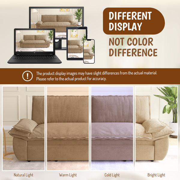 English Elm 73.2" Queen Sleeper Sofa Convertible Corduroy Loveseat for Guest Room or Living Space Camel W1885S00335