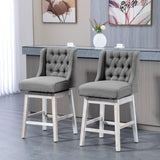 English Elm Homcom Counter Height Bar Stools Set Of 2, 180 Degree Swivel Barstools, 27" Seat Height Bar Chairs With Solid Wood Footrests and Button Tufted Design, Gray