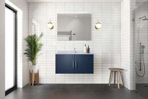 English Elm Navy Blue Bath Vanity Set With White Quartz Top, Chrome Faucet, And Led Mirror For Modern Spaces B2731S01313