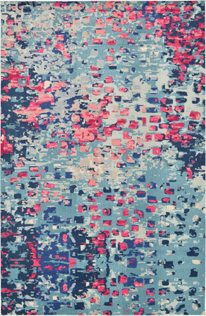 Unique Loom Jardin Ivy Machine Made Abstract Rug Blue, Beige/Blue/Gray/Light Blue/Puce/Red/Pink 10' 6" x 16' 5"