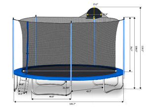 English Elm 12ft Backyard Trampoline with Basketball Hoop Safety Enclosure Net and Steel Ladder W28550119