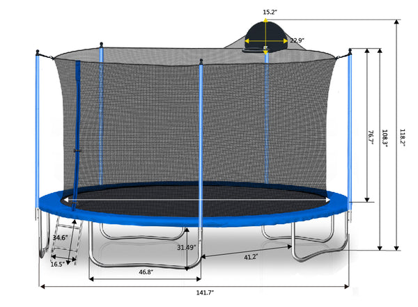 English Elm 12ft Backyard Trampoline with Basketball Hoop Safety Enclosure Net and Steel Ladder W28550119
