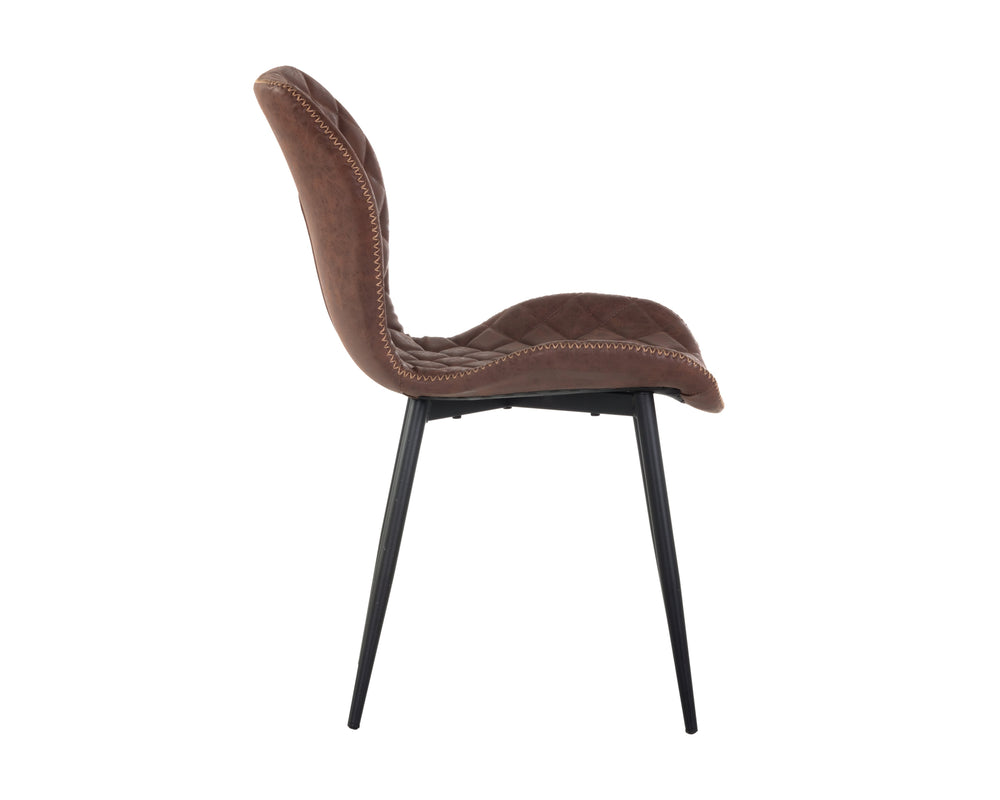 Sunpan Lyla Dining Chair Set - Chic Faux Leather Design with Diamond Tufting and Stylish Steel Legs Black / Antique Brown