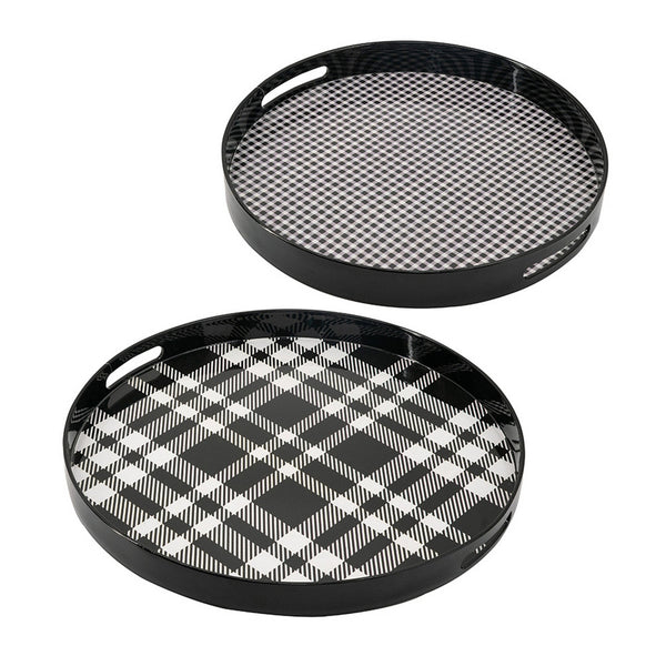 English Elm 2 Piece Nesting Round Trays Bold Plaid Print Mdf Home Organization Set B056P412607