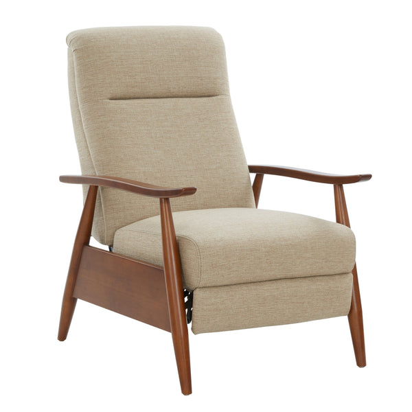 English Elm Tustin Mid-century Push Back Recliner with Chestnut Wood Arms and Performance Fabric Beige B050P429143