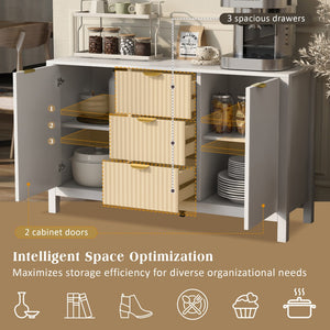 English Elm U_Style Modern Wave Design Sideboard - Versatile Storage Console With 3 Drawers & Adjustable Shelves N711P269066K-GIGA