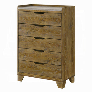 English Elm Transitional Solid Rubberwood Five Drawer Chest Warm Aspen Brown Bedroom Storage B2741P411516