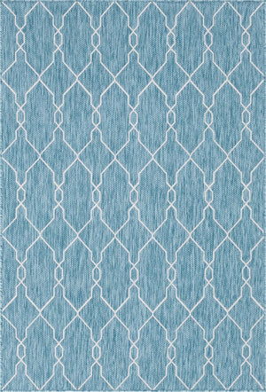 Unique Loom Outdoor Trellis Links Trellis Machine Made Trellis Rug Light Aqua, Ivory 6' 1" x 9' 0"