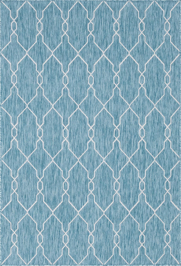 Unique Loom Outdoor Trellis Links Trellis Machine Made Trellis Rug Light Aqua, Ivory 6' 1" x 9' 0"