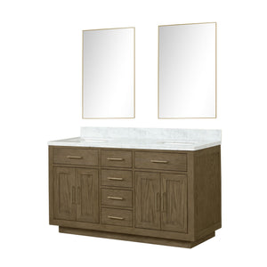 English Elm Grey Oak Double Bath Vanity With Carrara Marble Top & Two 28" Mirrors - Stylish Storage Solution! B2731S01534
