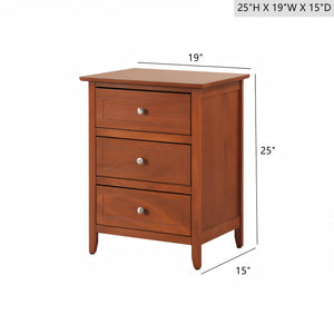 English Elm Timeless Oak Nightstand with 3 Drawers, 25"H x19"W x15"D Storage, Warm Oak Finish, Quick Assembly B078112151