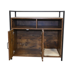 English Elm Rustic Wooden Cat Litter Box Enclosure with Scratching Mat, Rustic Brown Industrial Cat Hideaway 31.9"x17.7"x31.4" W1412P271588