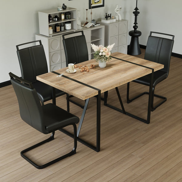 English Elm 55" Modern Farmhouse Dining Table Set With Pu Chairs - Industrial Style, Easy Assembly, Versatile Use W2189S00105