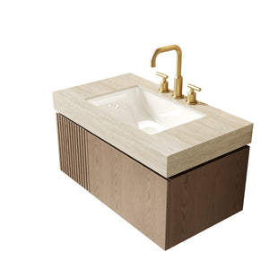 English Elm Muri Floating Bathroom Vanity with Sintered Stone Top and Plywood Cabinet W2615S00617