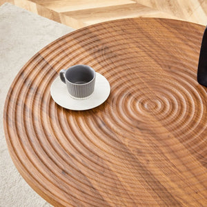 English Elm Table 5-Piece Dining Set: 31.5-Inch Dark Wood Grain Round Table & 4 Ergonomic Black Pu Chairs W1151S02486-GIGA