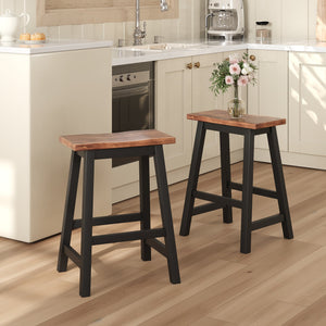 English Elm TOPMAX Rustic 2-Piece Counter Height Wood Stools for Small Spaces, Walnut & Black, Durable 300lb Capacity N717P202397B