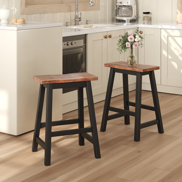 English Elm TOPMAX Rustic 2-Piece Counter Height Wood Stools for Small Spaces, Walnut & Black, Durable 300lb Capacity N717P202397B