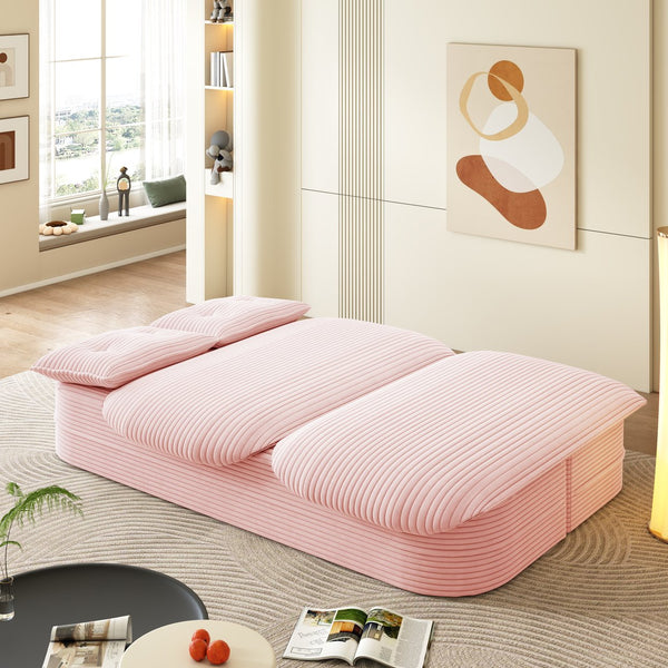English Elm 78.7" Plush Corduroy Convertible Sleeper Sofa with Tufted Back and Foldable Floor Bed Baby Pink W3219P410144