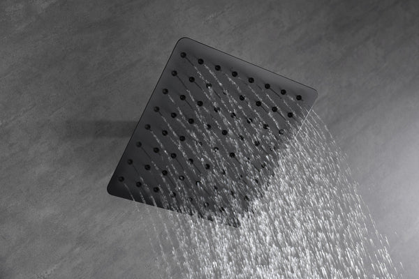 English Elm High Pressure Square Rain Shower Head Stainless Steel Spa Grade Full Body Coverage Matte Black W127264834