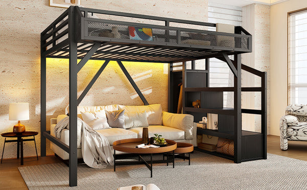 English Elm Twin House Frame Bed Pine Wood with Storage Drawers and Shelves for Kids Bedroom W1580S00410