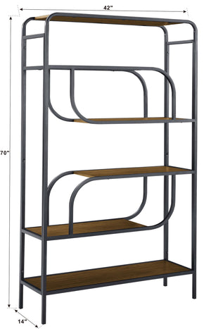English Elm Geometric Metal Frame Bookcase Five Shelf Open Display Unit for Living Room Office B2748P452556