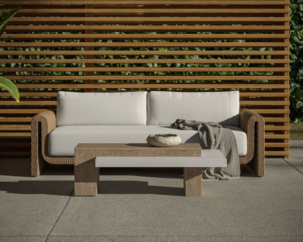 Sunpan TIBI Sofa - Elegant Natural Curved Design in Louis Cream for Outdoor and Indoor Relaxation Spaces 111861V