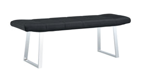 English Elm Dining Bench Faux Leather Upholstered Seat with Arched Metal Legs for Modern Interiors W3493P449289
