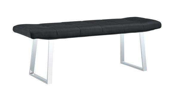 English Elm Dining Bench Faux Leather Upholstered Seat with Arched Metal Legs for Modern Interiors W3493P449289