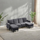 English Elm Chenille Sectional Sofa, U Shaped Sofa Couch With High Density Memory Foam, 4 Seat Comfy Modular Sofa Couch For Living Room, Modern U Shaped Sectional Sofa,U Shaped-Dark Grey