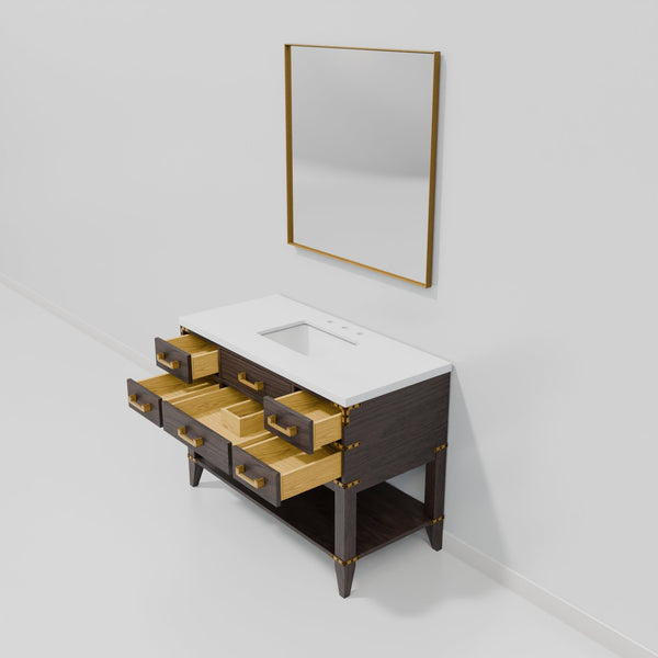English Elm Brown Oak Single Bath Vanity With Cultured Marble Top & Coordinating Mirror - Stylish Storage Solution B2731S01524