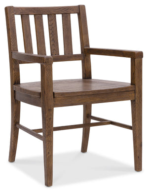 Hooker Furniture Driftwood Solid Oak Splat Back Arm Chair Worn Saddle Finish Rustic Dining Room 6820-75301-85