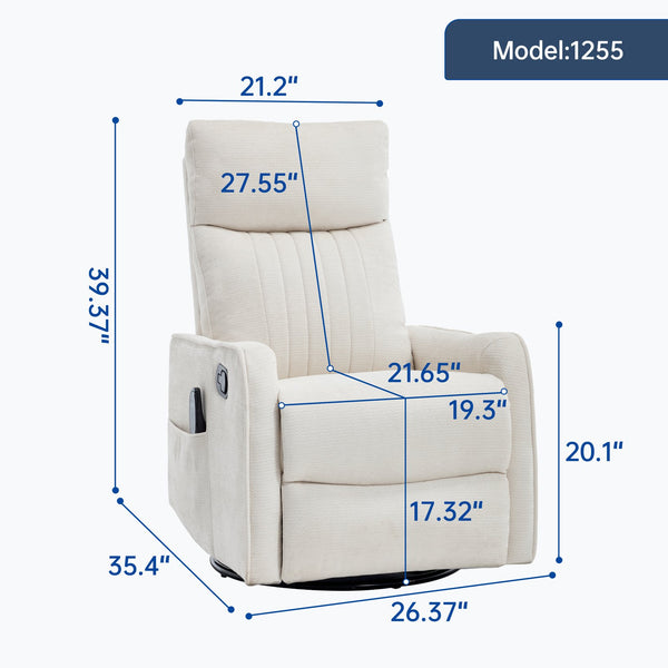 English Elm Beige Fabric Swivel Rocker Recliner with Massage Nodes and Lumbar Heat for Living Room Beige W1803P363421