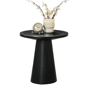 English Elm Unique Cone Base Pedestal End Table Contemporary Round Accent Table Rubberwood & Veneer Durability Black 24 L x 24 W x 4 H B2741S00444