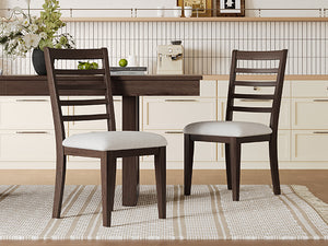 English Elm Farmhouse Ladder Back Dining Chairs Rubberwood Frame Upholstered Seat Set of 2 Brown+Beige N752P272064D