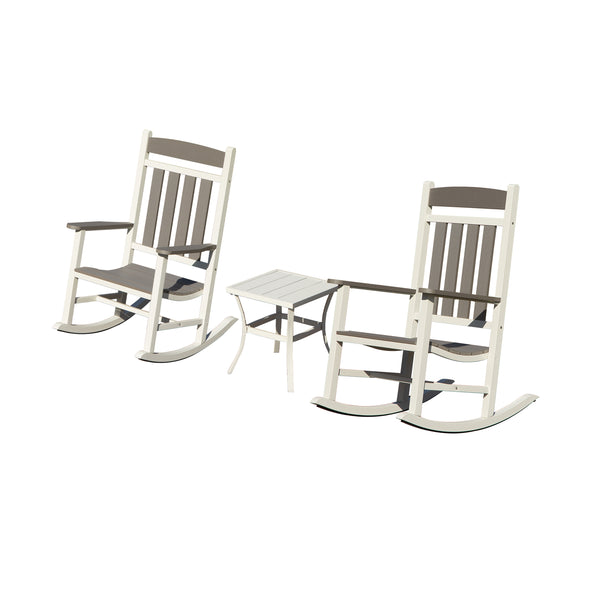 English Elm Outdoor HDPE Rocking Chairs Set of 3 – Weatherproof Oversized Patio Rockers, Ergonomic 380lb Support, Fade‑Resistant Elegance Grey+White W1859P360050