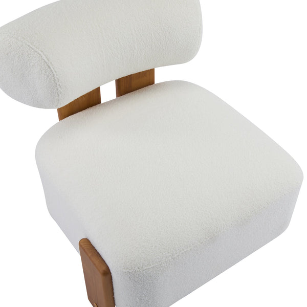 English Elm 27.25" Boucle Lounge Chair Solid Wood Frame Rolled Back Sculptural Living Room Accent N767P354792W
