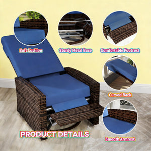 English Elm Swivel Recliner Outdoor Wicker Chair with Footrest Pe Rattan Patio Lounge Seat T3971P444304