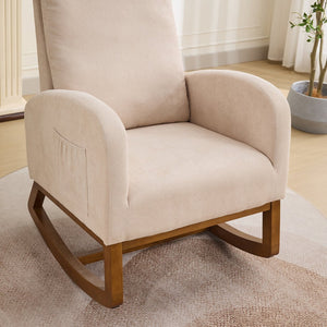 English Elm 27.2"w Wingback Glider Rocker Polyester Nursery Chair with Walnut Rubberwood Base W3188P304600