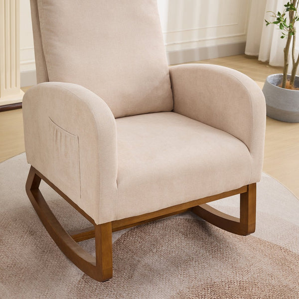 English Elm 27.2"w Wingback Glider Rocker Polyester Nursery Chair with Walnut Rubberwood Base W3188P304600