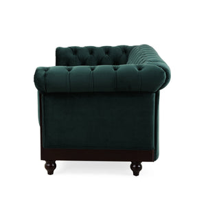 English Elm Christopher Knight Home® - VIVALUX Chesterfield Velvet Loveseat Sofa with Rolled Arms Tufted Buttons Plush 2-Seater Comfort 59.4" Dark Green N762P178705F