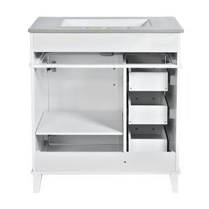 English Elm 30-Inch Bathroom Vanity with Ceramic Sink, Gold Handles, Solid Wood Frame and Soft-Close Drawers White N729P195052K