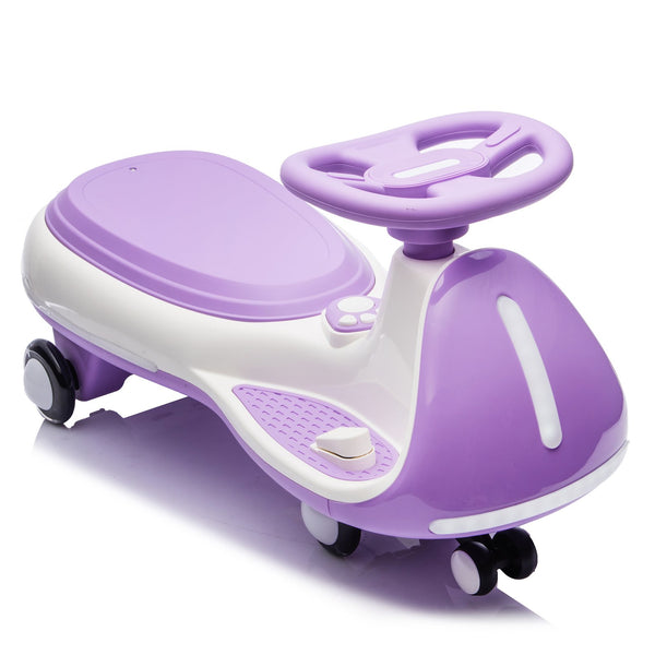 English Elm 12v Kids Ride on Wiggle Car with Dual Motors Led Wheels Bluetooth and Triangular Frame Purple W1578P390193