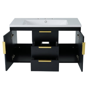 English Elm 36'' Wall Mounted Bathroom Vanity with Sink, Floating MDF Cabinet, 2 Drawers, Rust-Resistant Handles Black N710P253035B
