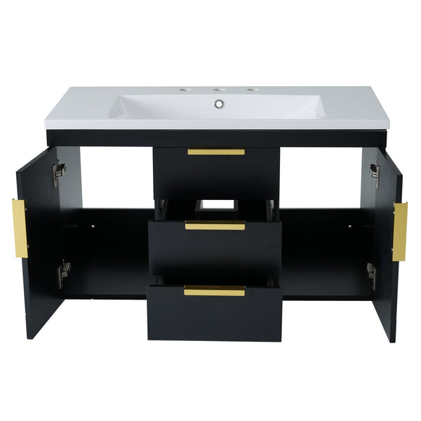 English Elm 36'' Wall Mounted Bathroom Vanity with Sink, Floating MDF Cabinet, 2 Drawers, Rust-Resistant Handles Black N710P253035B