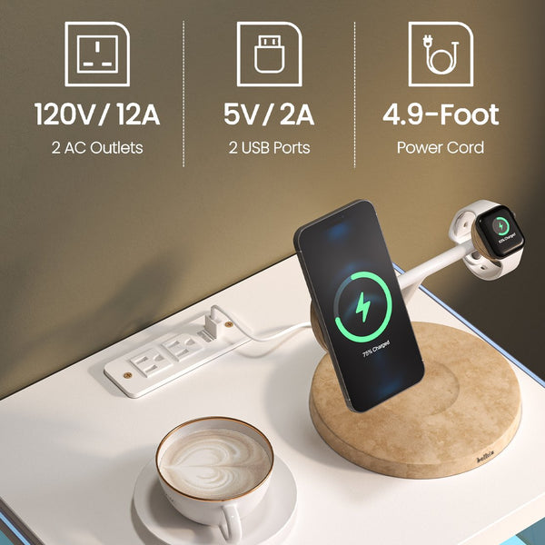 English Elm Nightstand with LED Lights and Adjustable Colors, Modern Bedside Table with Power Outlets & Drawers White 22 L x 8 W x 18 H W2178P252967