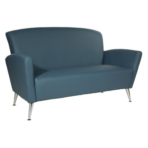 OSP Home Furnishings Loveseat with Antimicrobial Faux Leather Upholstery and Chrome Legs for Office or Home Blue SL50552-R105