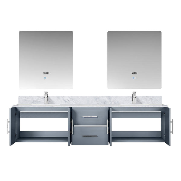English Elm Dark Grey Double Bath Vanity 80 in W x 22 in D with Carrara Marble Top, Chrome Faucet, LED Mirrors B2731S01048